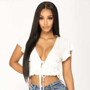 Poker Face Front Tie Top - White